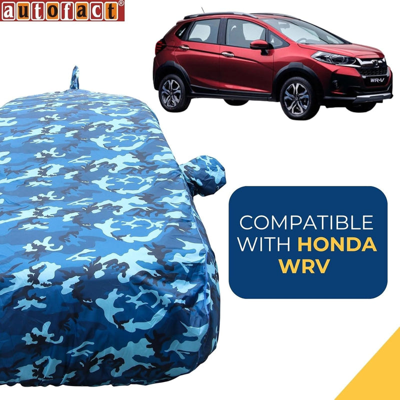 Autofact WRV Car Cover - TearTough - Dog Proof / Waterproof Car Body Cover for Honda WRV - With Mirror & Antenna Pockets, Triple Stitched, Bottom Fully Elastic, Adjustable Belt and Buckle (Airforce Blue 4x4)