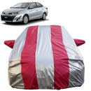 Autofact Yaris Car Cover - FlexGuard - Waterproof Car Body Cover for Toyota Yaris - With Mirror Pockets, Triple Stitched, Bottom Fully Elastic, Adjustable Belt and Buckle (Silver / Pink Stripes)