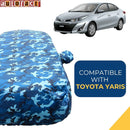 Autofact Yaris Car Cover - TearTough - Dog Proof / Waterproof Car Body Cover for Toyota Yaris - With Mirror Pockets, Triple Stitched, Bottom Fully Elastic, Adjustable Belt and Buckle (Airforce Blue 4x4)