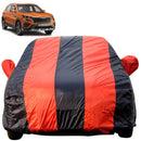 Autofact Kushaq Car Cover - EasyShield - Car Body Cover for Skoda Kushaq - With Mirror Pockets, Triple Stitched, Bottom Fully Elastic, Adjustable Belt and Buckle (Red Blue Stripes)