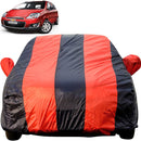 Autofact Spark Car Cover - EasyShield - Car Body Cover for Chevrolet Spark - With Mirror Pockets, Triple Stitched, Bottom Fully Elastic, Adjustable Belt and Buckle (Red Blue Stripes)