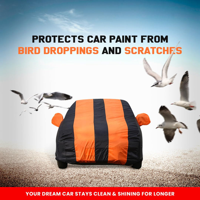 Autofact Scorpio Car Cover - EasyShield - Car Body Cover for Mahindra Scorpio - With Mirror Pockets, Triple Stitched, Bottom Fully Elastic, Adjustable Belt and Buckle (Orange Blue Stripes)