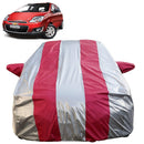 Autofact Spark Car Cover - FlexGuard - Waterproof Car Body Cover for Chevrolet Spark - With Mirror Pockets, Triple Stitched, Bottom Fully Elastic, Adjustable Belt and Buckle (Silver / Pink Stripes)