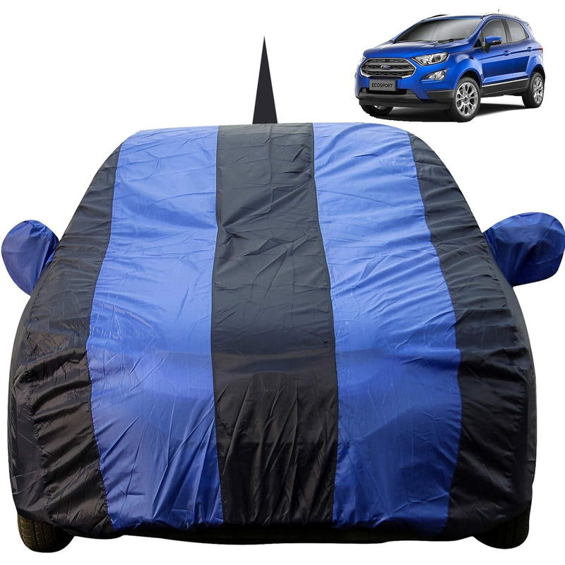 Autofact Ecosport Car Cover - EasyShield - Car Body Cover for Ford Ecosport - With Mirror Pockets, Triple Stitched, Bottom Fully Elastic, Adjustable Belt and Buckle (Royal Blue Stripes)
