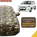 Autofact i10 Car Cover - TearTough - Dog Proof / Waterproof Car Body Cover for Hyundai i10 - With Mirror Pockets, Triple Stitched, Bottom Fully Elastic, Adjustable Belt and Buckle (Jungle Print 4x4)