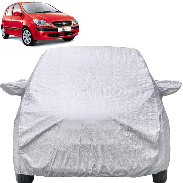 Autofact Getz Car Cover - FlexGuard - Waterproof Car Body Cover for Hyundai Getz - With Mirror Pockets, Triple Stitched, Bottom Fully Elastic, Adjustable Belt and Buckle (Silver)