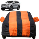 Autofact Endeavour Car Cover - EasyShield - Car Body Cover for Ford Endeavour - With Mirror Pockets, Triple Stitched, Bottom Fully Elastic, Adjustable Belt and Buckle (Orange Blue Stripes)