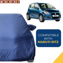 Autofact Ritz Car Cover - CoreProtect - Water Resistant Car Body Cover for Maruti Ritz - With Mirror Pockets, Triple Stitched, Bottom Fully Elastic, Adjustable Belt and Buckle (Navy 210D)