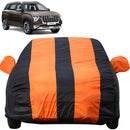Autofact Alcazar Car Cover - EasyShield - Car Body Cover for Hyundai Alcazar - With Mirror Pockets, Triple Stitched, Bottom Fully Elastic, Adjustable Belt and Buckle (Orange Blue Stripes)