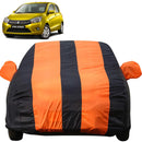 Autofact Celerio Old Model Car Cover - EasyShield - Car Body Cover for Maruti Celerio Old Model - With Mirror Pockets, Triple Stitched, Bottom Fully Elastic, Adjustable Belt and Buckle (Orange Blue Stripes)