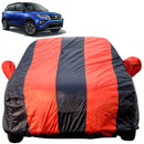 Autofact Urban Cruiser Car Cover - EasyShield - Car Body Cover for Toyota Urban Cruiser - With Mirror Pockets, Triple Stitched, Bottom Fully Elastic, Adjustable Belt and Buckle (Red Blue Stripes)