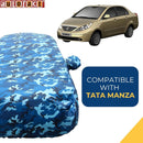 Autofact Manza Car Cover - TearTough - Dog Proof / Waterproof Car Body Cover for Tata Manza - With Mirror Pockets, Triple Stitched, Bottom Fully Elastic, Adjustable Belt and Buckle (Airforce Blue 4x4)