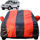 Autofact Safari Car Cover - EasyShield - Car Body Cover for Tata Safari - With Mirror Pockets, Triple Stitched, Bottom Fully Elastic, Adjustable Belt and Buckle (Red Blue Stripes)