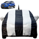 Autofact Ecosport Car Cover - EasyShield - Car Body Cover for Ford Ecosport - With Mirror Pockets, Triple Stitched, Bottom Fully Elastic, Adjustable Belt and Buckle (White Blue Stripes)
