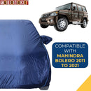 Autofact Bolero Car Cover - CoreProtect - Water Resistant Car Body Cover for Mahindra Bolero - With Mirror Pockets, Triple Stitched, Bottom Fully Elastic, Adjustable Belt and Buckle (Navy 210D)