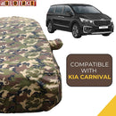 Autofact Carnival Car Cover - TearTough - Dog Proof / Waterproof Car Body Cover for Kia Carnival - With Mirror Pockets, Triple Stitched, Bottom Fully Elastic, Adjustable Belt and Buckle (Jungle Print 4x4)