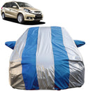 Autofact Mobilio Car Cover - FlexGuard - Waterproof Car Body Cover for Honda Mobilio - With Mirror Pockets, Triple Stitched, Bottom Fully Elastic, Adjustable Belt and Buckle (Silver / Blue Stripes)
