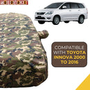 Autofact Innova Old Model Car Cover - TearTough - Dog Proof / Waterproof Car Body Cover for Toyota Innova Old Model - With Mirror Pockets, Triple Stitched, Bottom Fully Elastic, Adjustable Belt and Buckle (Jungle Print 4x4)