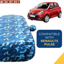 Autofact Pulse Car Cover - TearTough - Dog Proof / Waterproof Car Body Cover for Renaults Pulse - With Mirror Pockets, Triple Stitched, Bottom Fully Elastic, Adjustable Belt and Buckle (Airforce Blue 4x4)