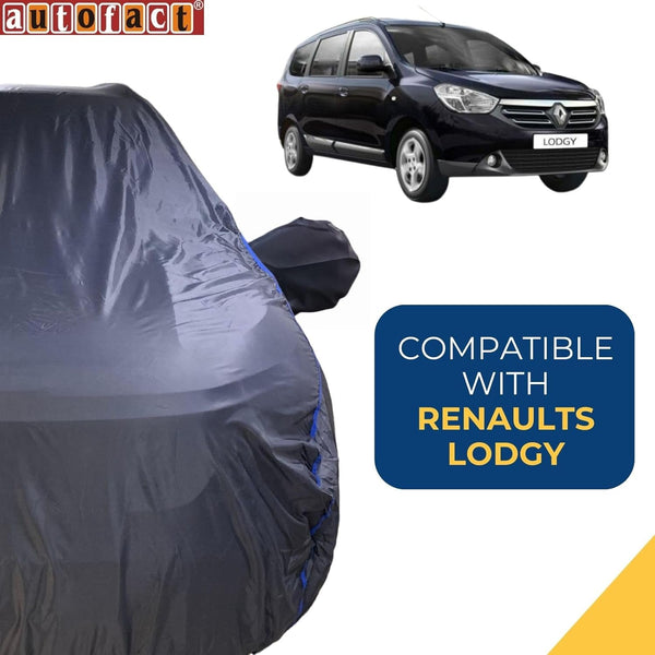 Autofact Lodgy Car Cover - CoreProtect - Water Resistant Car Body Cover for Renaults Lodgy - With Mirror Pockets, Triple Stitched, Bottom Fully Elastic, Adjustable Belt and Buckle (Grey 210D)