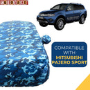 Autofact Pajero Car Cover - TearTough - Dog Proof / Waterproof Car Body Cover for Mitsubishi Pajero - With Mirror Pockets, Triple Stitched, Bottom Fully Elastic, Adjustable Belt and Buckle (Airforce Blue 4x4)