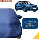 Autofact X1 Car Cover - CoreProtect - Water Resistant Car Body Cover for BMW X1 - With Mirror Pockets, Triple Stitched, Bottom Fully Elastic, Adjustable Belt and Buckle (Navy 210D)
