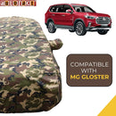 Autofact Gloster Car Cover - TearTough - Dog Proof / Waterproof Car Body Cover for MG Gloster - With Mirror Pockets, Triple Stitched, Bottom Fully Elastic, Adjustable Belt and Buckle (Jungle Print 4x4)