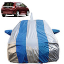 Autofact Jazz Car Cover - FlexGuard - Waterproof Car Body Cover for Honda Jazz - With Mirror & Antenna Pockets, Triple Stitched, Bottom Fully Elastic, Adjustable Belt and Buckle (Silver / Blue Stripes)