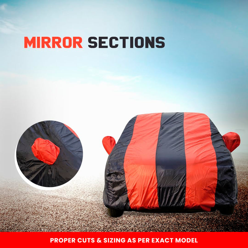 Autofact Wagon r / Wagonr Car Cover - EasyShield - Car Body Cover for Maruti Wagon r / Wagonr - With Mirror Pockets, Triple Stitched, Bottom Fully Elastic, Adjustable Belt and Buckle (Red Blue Stripes)