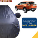 Autofact Harrier Car Cover - CoreProtect - Water Resistant Car Body Cover for Tata Harrier - With Mirror Pockets, Triple Stitched, Bottom Fully Elastic, Adjustable Belt and Buckle (Grey 210D)