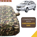 Autofact Sail Car Cover - TearTough - Dog Proof / Waterproof Car Body Cover for Chevrolet Sail - With Mirror Pockets, Triple Stitched, Bottom Fully Elastic, Adjustable Belt and Buckle (Jungle Print 4x4)