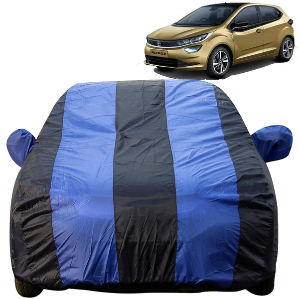 Autofact Altroz Car Cover - EasyShield - Car Body Cover for Tata Altroz - With Mirror Pockets, Triple Stitched, Bottom Fully Elastic, Adjustable Belt and Buckle (Royal Blue Stripes)