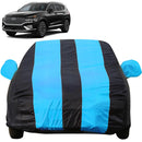 Autofact Santa Fe Car Cover - EasyShield - Car Body Cover for Hyundai Santa Fe - With Mirror Pockets, Triple Stitched, Bottom Fully Elastic, Adjustable Belt and Buckle (Teak Blue Stripes)