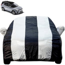 Autofact XUV 400 Car Cover - EasyShield - Car Body Cover for Mahindra XUV 400 - With Mirror Pockets, Triple Stitched, Bottom Fully Elastic, Adjustable Belt and Buckle (White Blue Stripes)