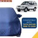 Autofact Safari Car Cover - CoreProtect - Water Resistant Car Body Cover for Tata Safari - With Mirror Pockets, Triple Stitched, Bottom Fully Elastic, Adjustable Belt and Buckle (Navy 210D)