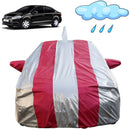 Autofact Vento Car Cover - FlexGuard - Waterproof Car Body Cover for Volkswagen Vento - With Mirror & Antenna Pockets, Triple Stitched, Bottom Fully Elastic, Adjustable Belt and Buckle (Silver / Pink Stripes)