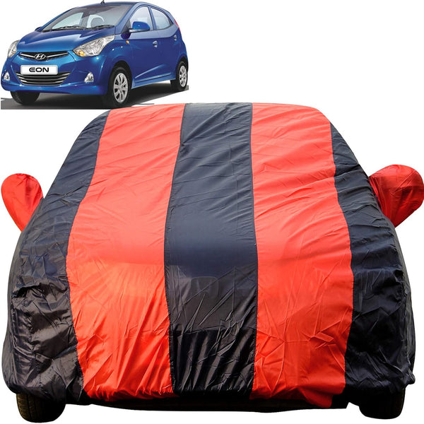 Autofact Eon Car Cover - EasyShield - Car Body Cover for Hyundai Eon - With Mirror Pockets, Triple Stitched, Bottom Fully Elastic, Adjustable Belt and Buckle (Red Blue Stripes)