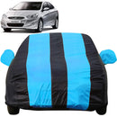 Autofact Accent Car Cover - EasyShield - Car Body Cover for Hyundai Accent - With Mirror Pockets, Triple Stitched, Bottom Fully Elastic, Adjustable Belt and Buckle (Teak Blue Stripes)