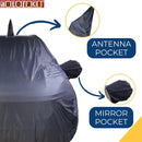 Autofact Ameo Car Cover - CoreProtect - Water Resistant Car Body Cover for Volkswagen Ameo - With Mirror & Antenna Pockets, Triple Stitched, Bottom Fully Elastic, Adjustable Belt and Buckle (Grey 210D)