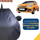 Autofact Grand I10 Car Cover - CoreProtect - Water Resistant Car Body Cover for Hyundai Grand I10 - With Mirror & Antenna Pockets, Triple Stitched, Bottom Fully Elastic, Adjustable Belt and Buckle (Grey 210D)
