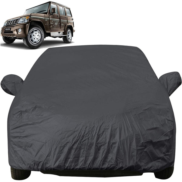 Autofact Bolero Car Cover - EasyShield - Car Body Cover for Mahindra Bolero - With Mirror Pockets, Triple Stitched, Bottom Fully Elastic, Adjustable Belt and Buckle (Grey 190T)