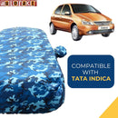 Autofact Indica Car Cover - TearTough - Dog Proof / Waterproof Car Body Cover for Tata Indica - With Mirror Pockets, Triple Stitched, Bottom Fully Elastic, Adjustable Belt and Buckle (Airforce Blue 4x4)