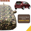 Autofact Jazz Car Cover - TearTough - Dog Proof / Waterproof Car Body Cover for Honda Jazz - With Mirror & Antenna Pockets, Triple Stitched, Bottom Fully Elastic, Adjustable Belt and Buckle (Jungle Print 4x4)