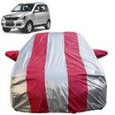 Autofact Quanto Car Cover - FlexGuard - Waterproof Car Body Cover for Mahindra Quanto - With Mirror Pockets, Triple Stitched, Bottom Fully Elastic, Adjustable Belt and Buckle (Silver / Pink Stripes)
