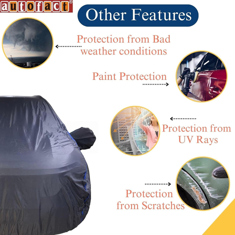 Autofact Wagon r / Wagonr Car Cover - CoreProtect - Water Resistant Car Body Cover for Maruti Wagon r / Wagonr - With Mirror Pockets, Triple Stitched, Bottom Fully Elastic, Adjustable Belt and Buckle (Grey 210D)