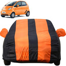 Autofact Nano Car Cover - EasyShield - Car Body Cover for Tata Nano - With Mirror Pockets, Triple Stitched, Bottom Fully Elastic, Adjustable Belt and Buckle (Orange Blue Stripes)