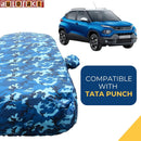 Autofact Punch Car Cover - TearTough - Dog Proof / Waterproof Car Body Cover for Tata Punch - With Mirror Pockets, Triple Stitched, Bottom Fully Elastic, Adjustable Belt and Buckle (Airforce Blue 4x4)
