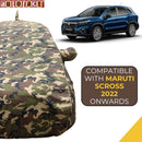 Autofact Scross Car Cover - TearTough - Dog Proof / Waterproof Car Body Cover for Maruti Scross - With Mirror & Antenna Pockets, Triple Stitched, Bottom Fully Elastic, Adjustable Belt and Buckle (Jungle Print 4x4)