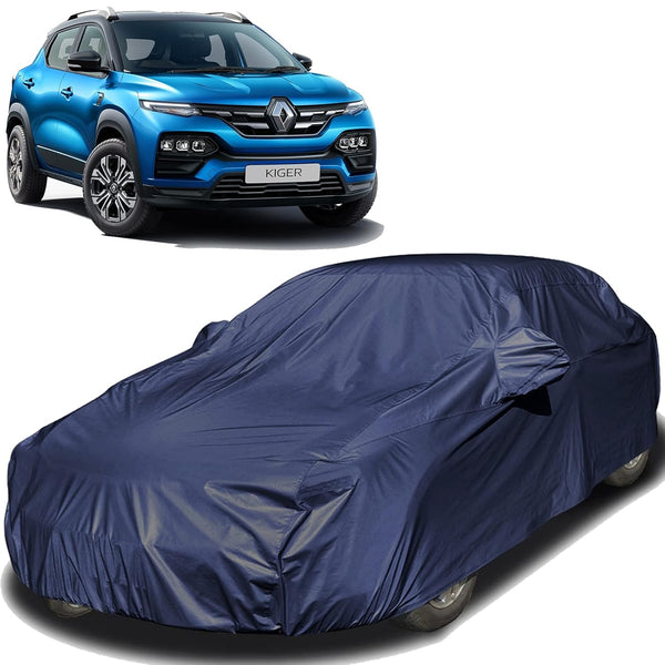 Autofact Kiger Car Cover - EasyShield - Car Body Cover for Renualt Kiger - With Mirror Pockets, Triple Stitched, Bottom Fully Elastic, Adjustable Belt and Buckle (Navy 190T)