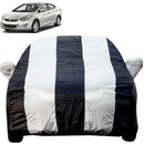 Autofact Elantra Car Cover - EasyShield - Car Body Cover for Hyundai Elantra - With Mirror Pockets, Triple Stitched, Bottom Fully Elastic, Adjustable Belt and Buckle (White Blue Stripes)